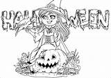 Halloween Coloring Witch Text Pages Color Cute Pumpkin Adults Background Adult Whitch Crow sketch template