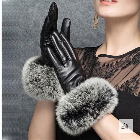 women s luxury leather gloves with real fox fur