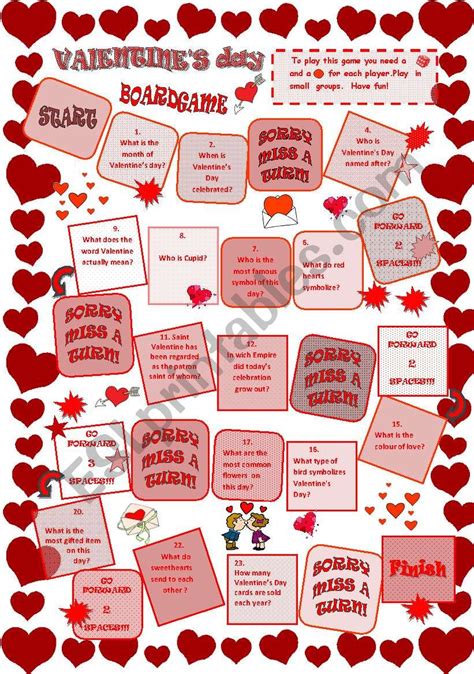 valentines day board game esl worksheet  szilvi