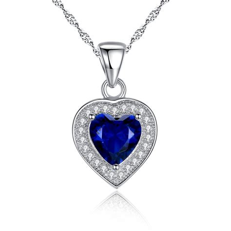 sterling silver created blue sapphire cut heart shape pendant necklace jewelry gifts  women