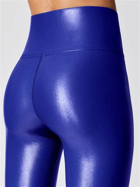 high waisted takara leggings in bright blue liquid leggings lycra