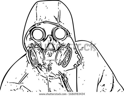 vector drawing man gas mask monochrome stock vector royalty free