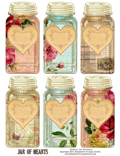 printable jar  hearts tags ephemeras vintage garden jar