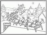 Santa Coloring Reindeer Pages Sleigh Popular sketch template