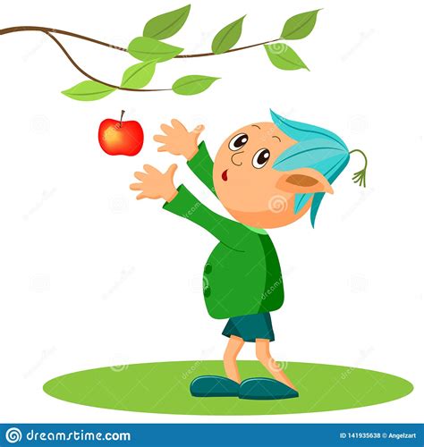 A Fairy Tale Character A Little Garden Elf And An Apple