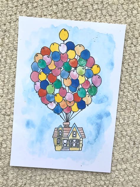 disney pixar  house  balloons watercolour painting print