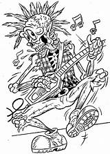 Coloring Skeleton Pages Colouring Skull Adults Squelette Cute Rock Guitar sketch template