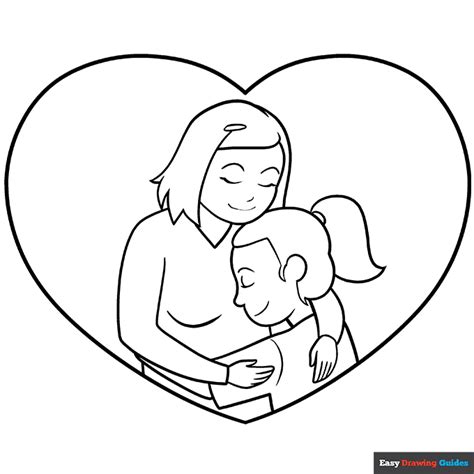 mother  daugther coloring page easy drawing guides