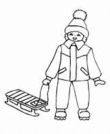Sled Coloring Winter Young Season Kid Little His Color sketch template