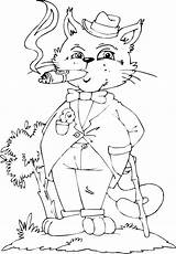 Cat Fat Smoking Coloring Cigar sketch template