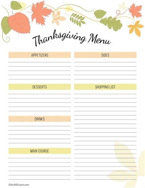 thanksgiving planner printable  alli event
