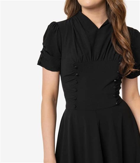 unique vintage 1940s style black short sleeve camilla midi dress edgy