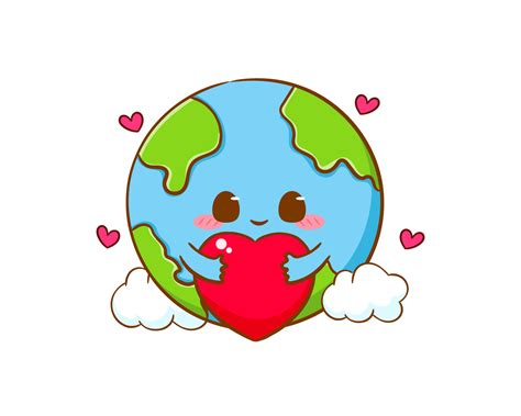 cute adorable earth cartoon hugs love heart world earth day concept