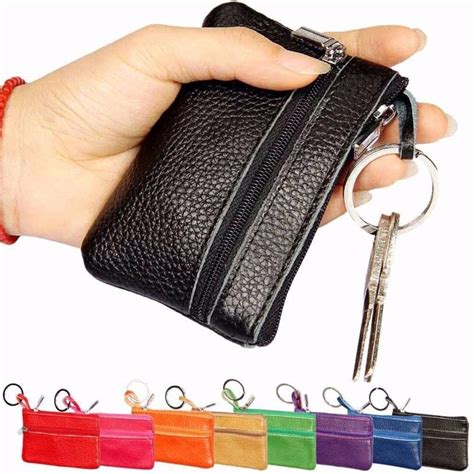 women leather slim key case wallet id credit card holder purse