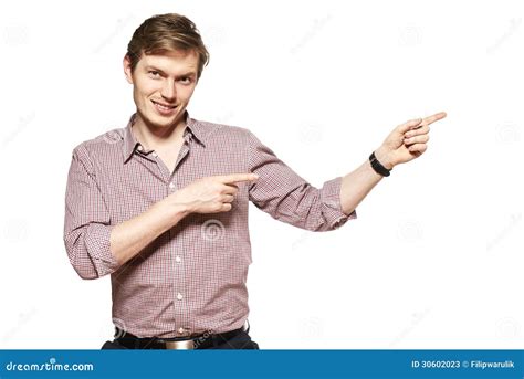 young man  showing  stock image image  pointing manager