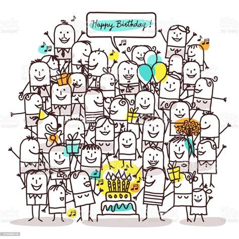 Cartoon People And Happy Birthday Stock Illustration