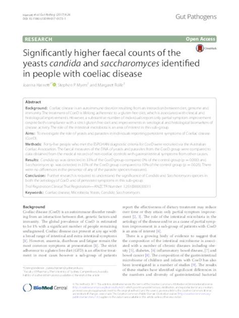 Significantly Higher Faecal Counts Of The Yeasts Candida And