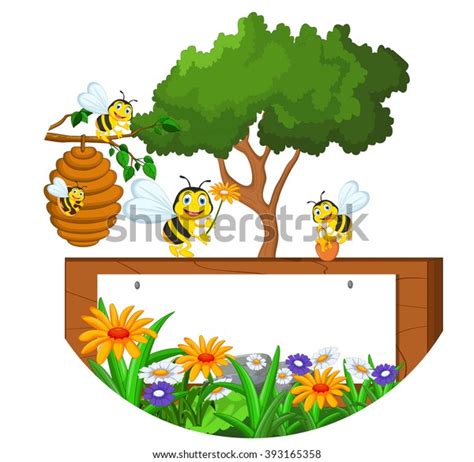 Bees Cartoon Holding Flower Beehive Stock Vector Royalty Free 393165358