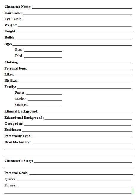 character sheets      plan  writing  book https