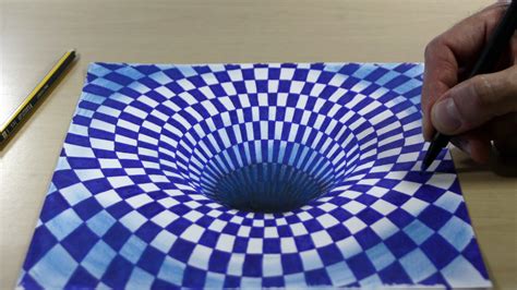 trick art  paper  painting black hole  blue chess