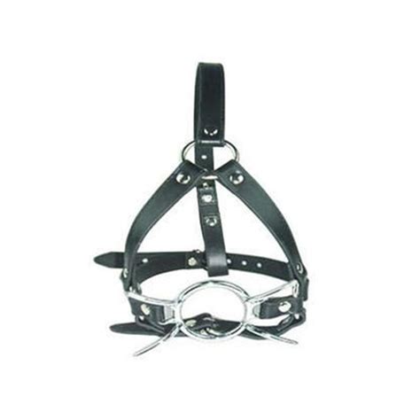 Spider Open Mouth Gag Metal Oral Fixation Sex Ring Leather Head Harness