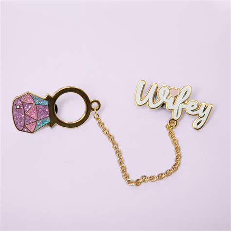 wifey collar hard enamel pin with chain quirky crate