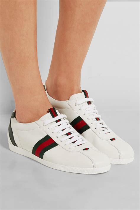 lyst gucci  ace watersnake trimmed leather sneakers  white