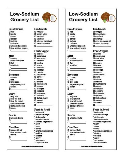 sodium food list printable newfreeprintablenet