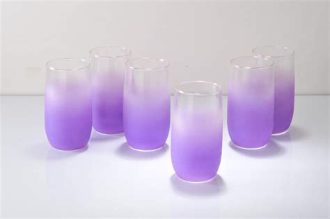 Purple Frosted Vintage Drinking Glass Set Of Six Etsy