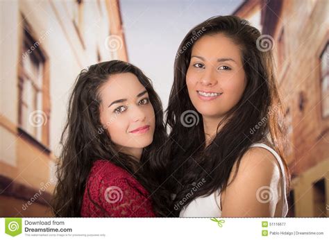 Closeup Portrait Of Cute Lesbian Couple In Love Stock
