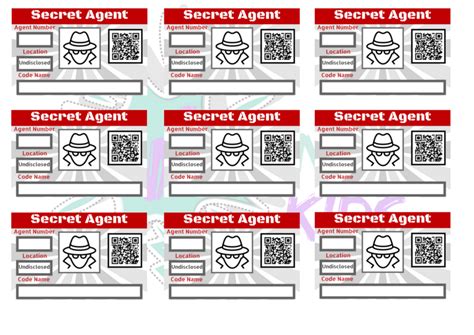 secret agent identification stickers  shown  red  white