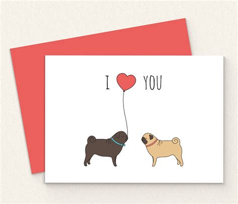 printable pug love card digital pug card instant  etsy