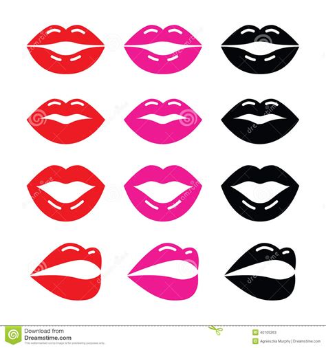 Lips Kiss Red Pink And Black Glossy Icon Stock