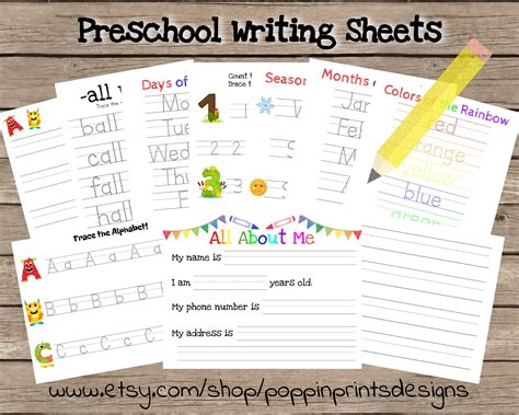 preschool writing worksheets  tracing worksheets etsy preschool