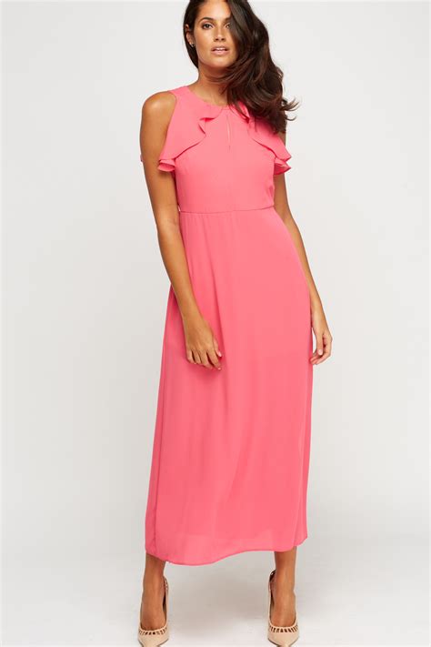 Hot Pink Ruffled Maxi Dress Just 6