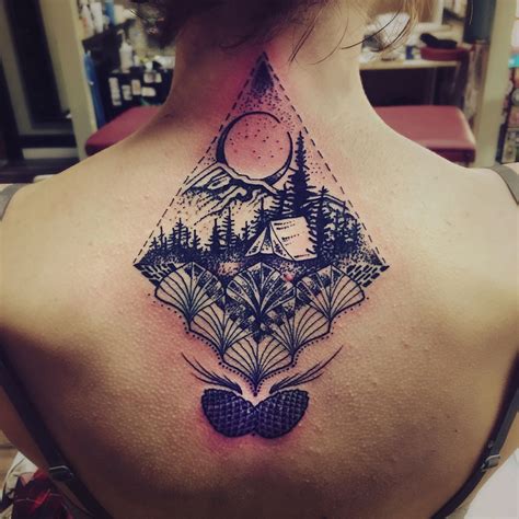 Etched Camping And Nature Scenery Tattoo By Kshocs Back