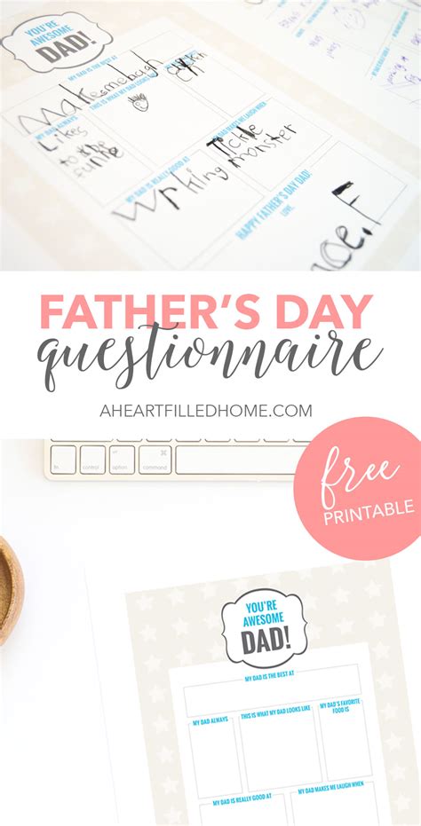 fathers day questionnaire  printable  heart filled home diy