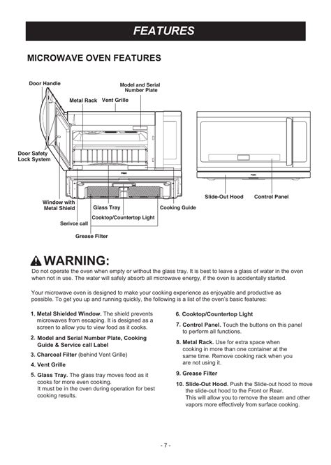 warning features microwave oven features lg lmhmst user manual page   original mode