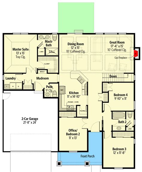 bedroom traditional craftsman home plan  private office ced architectural