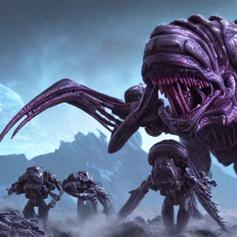 prompthunt starcraft zergling eating a marine soldier on alien planet