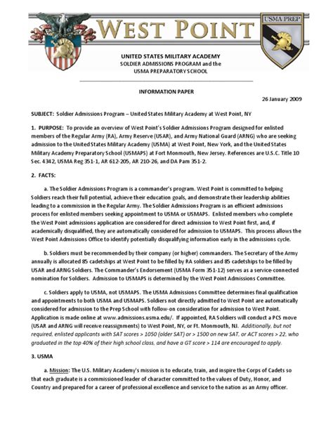 usma soldier admissions info paper  united states military