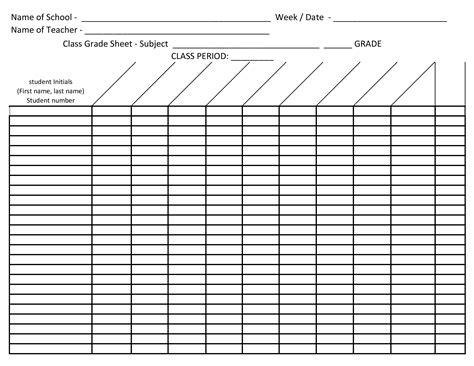 printable grade sheet templates  allbusinesstemplatescom
