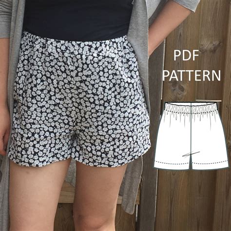 simple womens high waisted shorts  elastic waistband  sewing