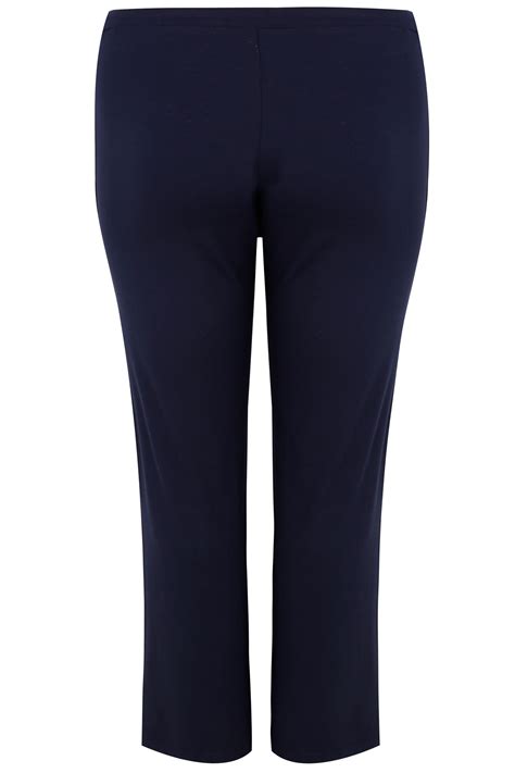 navy wide leg pull on stretch jersey yoga trousers plus size 16 to 36