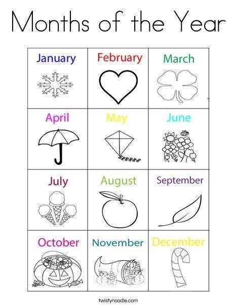 list  months coloring pages