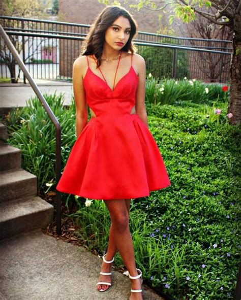 hot red short prom dress 2018 sexy v neck spaghetti straps homecoming