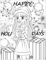 Coloring Christmas Manga Girl Pages Adults Style Adult Color Justcolor Ornaments Theme Print Events sketch template
