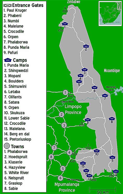 kruger park accommodation map islands  names