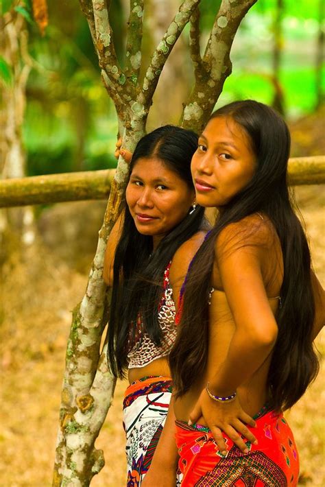 Embera Indian Women In Their Village At Ellapuru Chagres