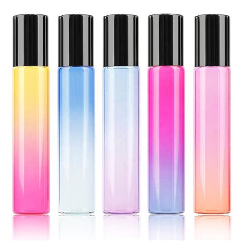 high quality gradient rainbow colors ml ml thin glass roller  glass perfume bottle